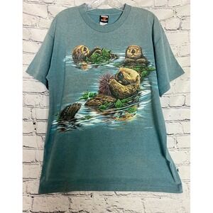 Vtg 90's Y2 Signal Sports Men's Otter Graphic T-Shirt L Green Short Sleeve